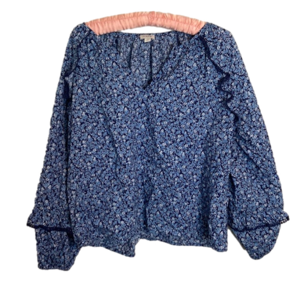 J crew Printed ruffle-trim peasant top